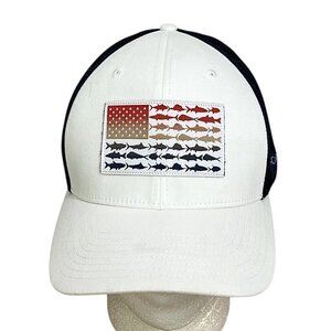 Columbia PFG Cap Hat Mens Fitted L/XL Blue Mesh Back Fish Flag Fishing